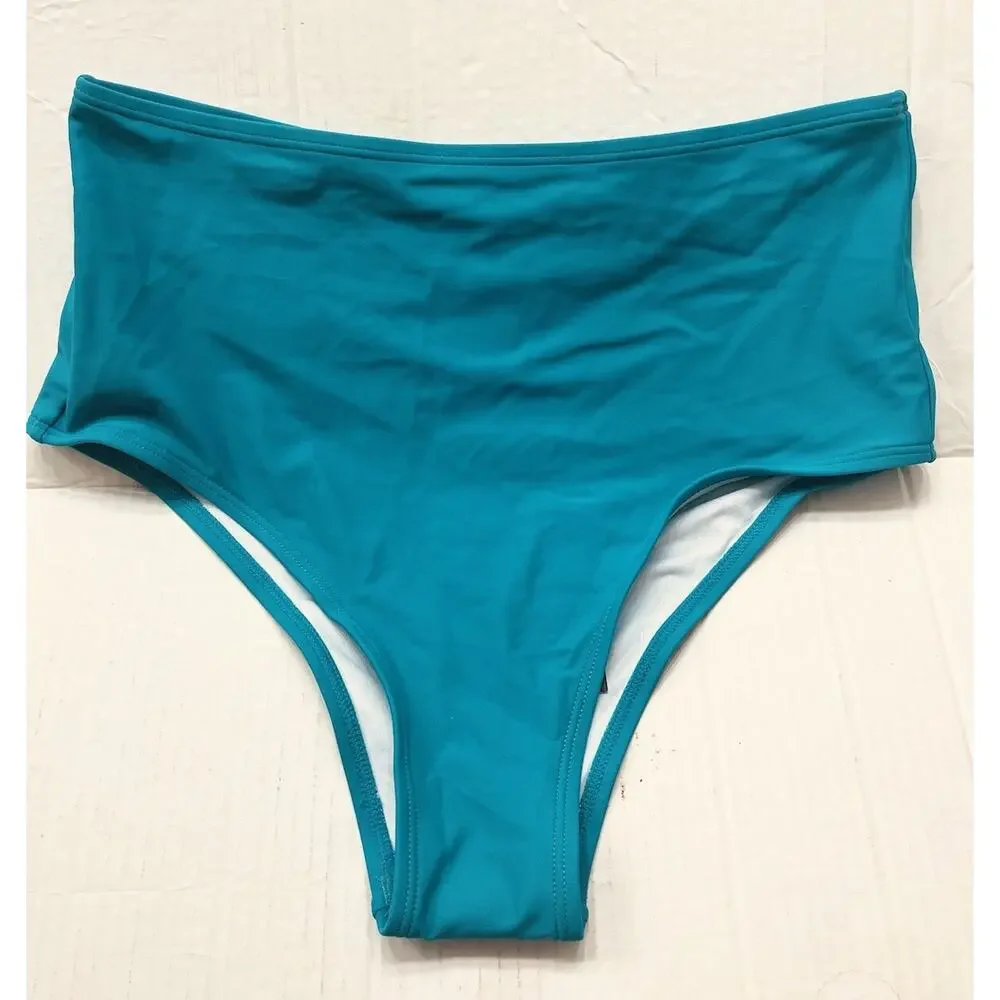 NWT Halara Bikini Bottom Swimsuit SIZE M elegant high‎ waisted teal turquoise